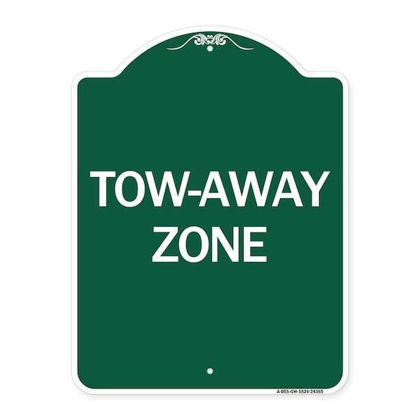 Signmission Designer Series Sign-Tow-Away Zone, Green & White Aluminum Sign, 18" x 24", GW-1824-24365 A-DES-GW-1824-24365 - main
